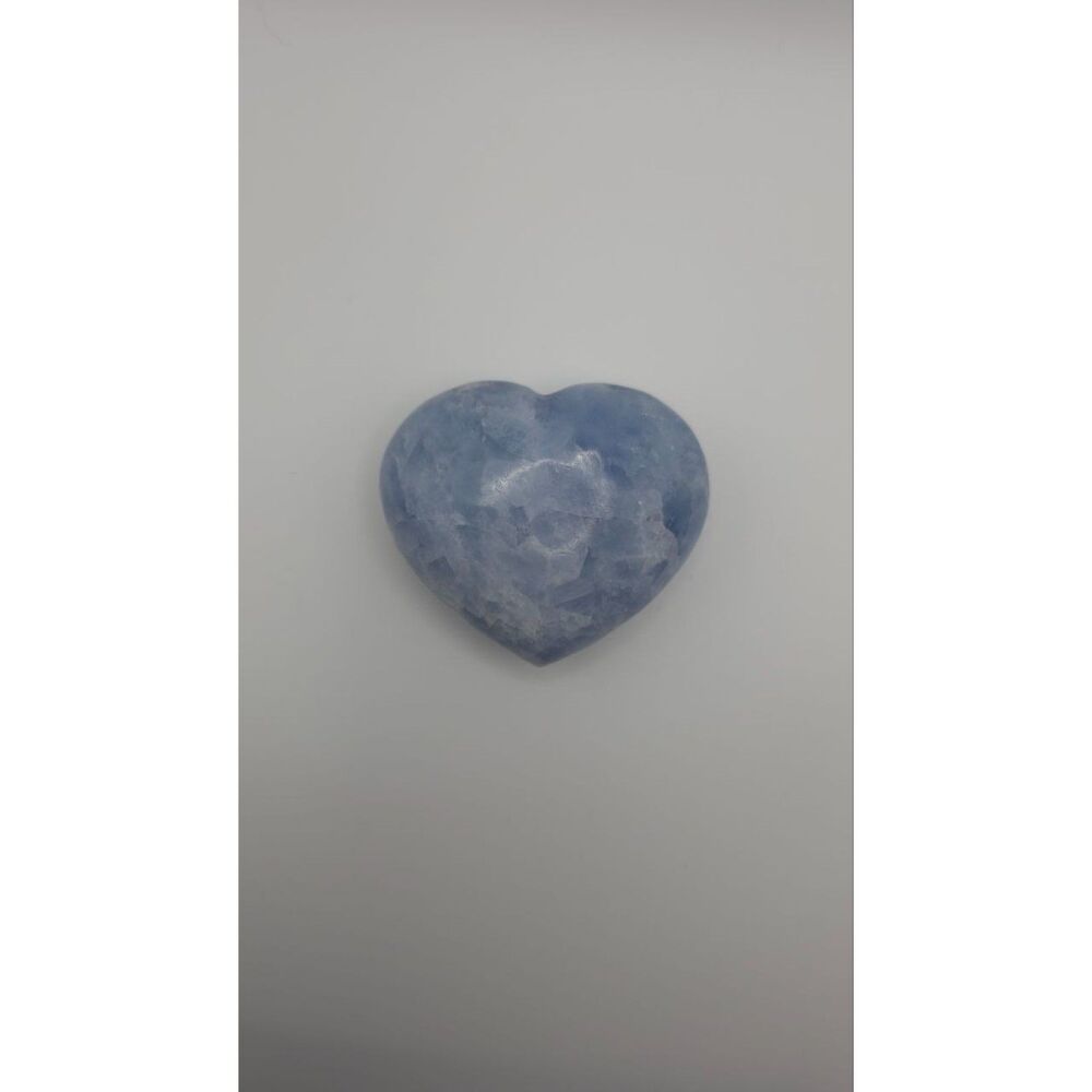 Blue Calcite Crystal Heart Large Polished Palm Stone Carving